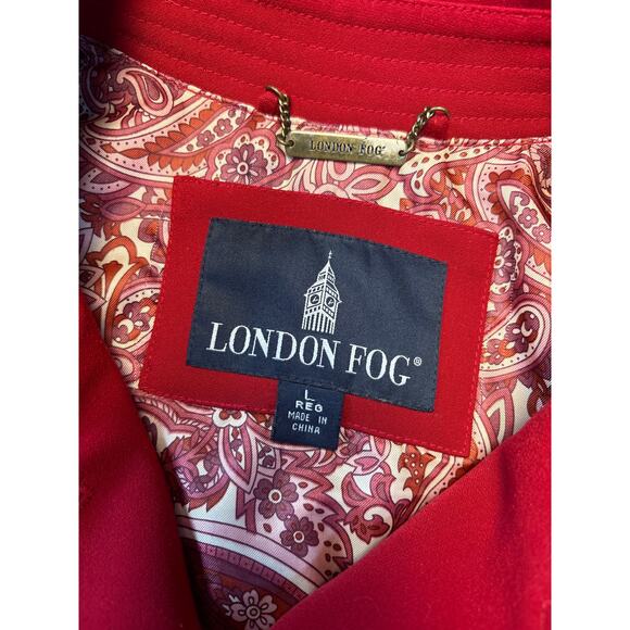 London Fog Red Lined ButtonUp Trench Coat with Lined Inside Pocket Size Large - Picture 3 of 9